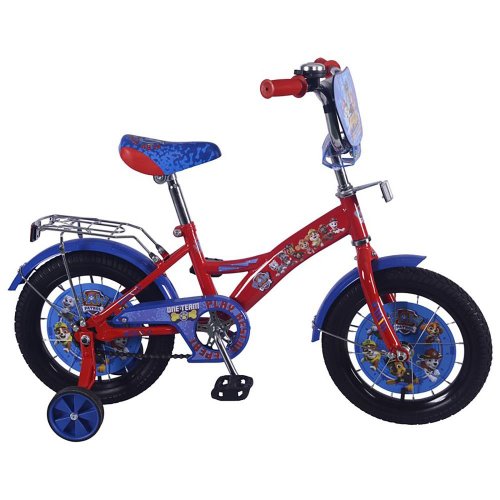 Велосипед детский двухколесный "Щенячий патруль" 14" с багажником, цвет / красный-синий