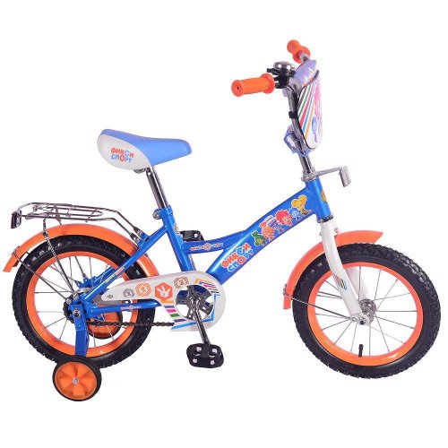265213  Велосипед детский 14" Фиксики / страховочные колеса / синий + оранжевый