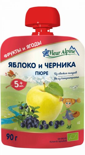 Fleur Alpine Пюре детское Яблоко и черника, с 5 месяцев, 90 г