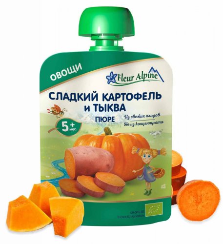 Fleur Alpine Пюре органик сладкий картофель и тыква, 90 г, с 5 месяцев